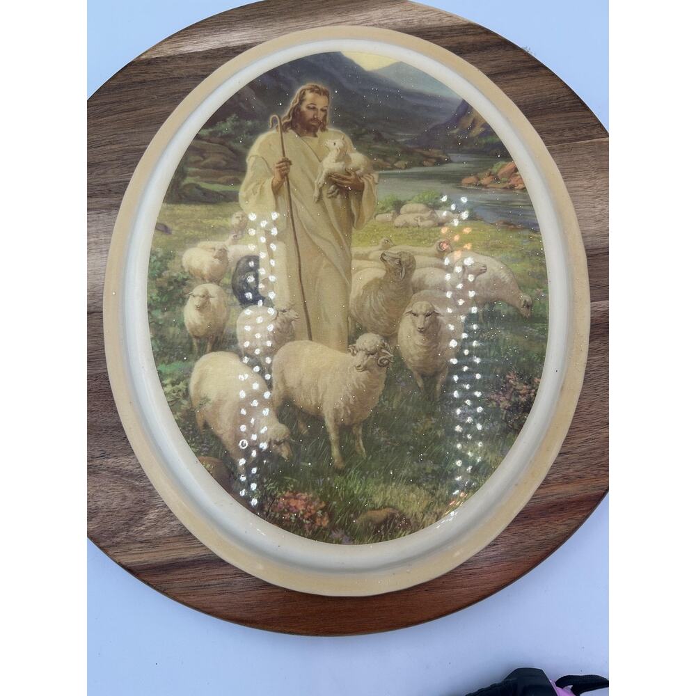 Vintage Jesus Good Shepherd Wall Plaque Oval Chicago Import Christian Decor